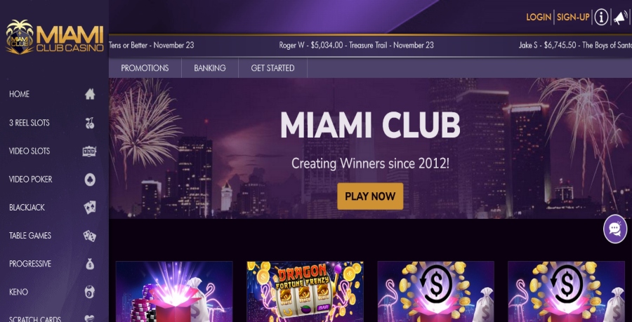 Miami Club Casino Home Page